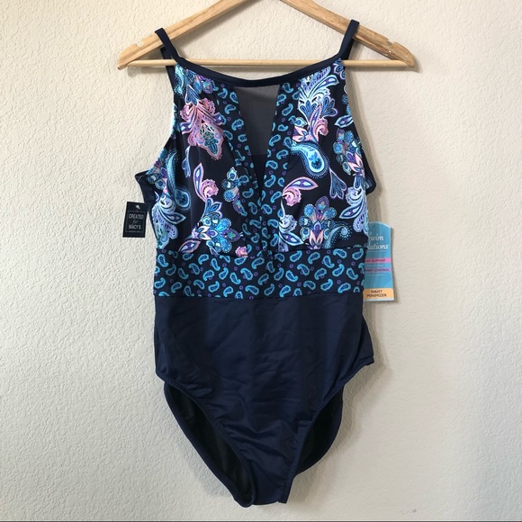 NWT Swim Solution Mesh Insert Swimsuit Plus 16 - Picture 3 of 4